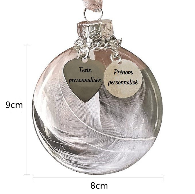 Ornements Boule transparente de plumes Texte et Prénom Personnalisé boule de noël | Jessemade