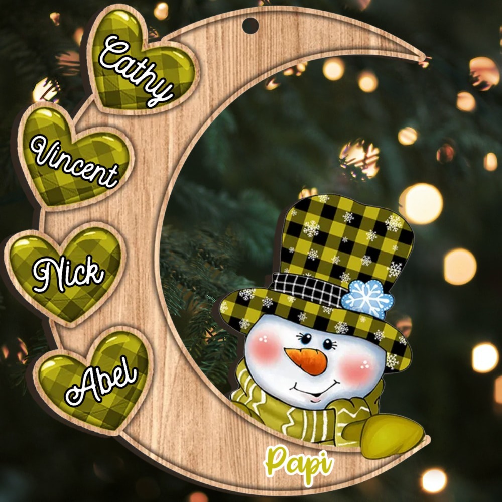 Ornements de Noël en Bois 2-13 Prénoms Personnalisés Lune et Bonhomme de Neige