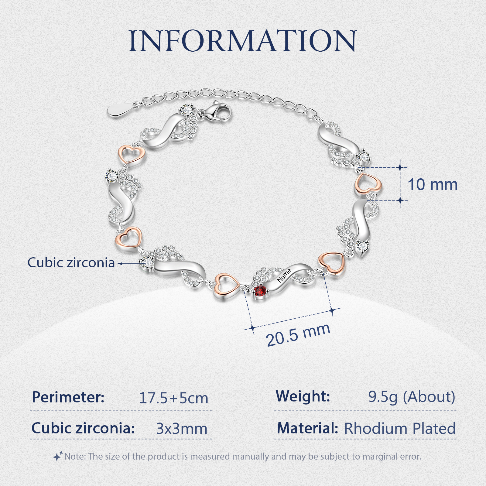 Bracelet Pied bébé et Cœur Personnalisé avec 1 Prénom et Pierre de naissance Bracelet pour Femme | Jessemade