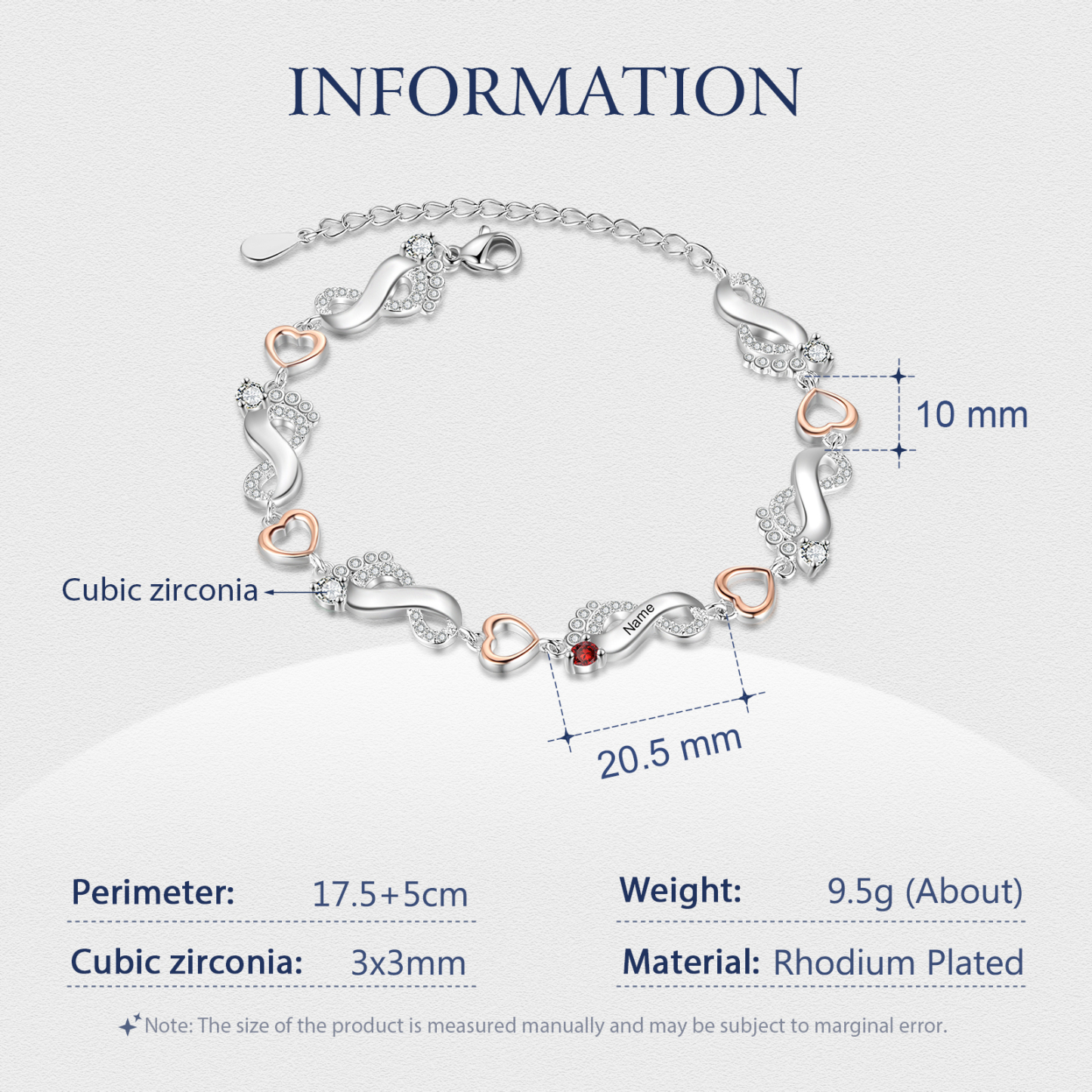 Bracelet Pied bébé et Cœur Personnalisé avec 1 Prénom et Pierre de naissance Bracelet pour Femme | Jessemade