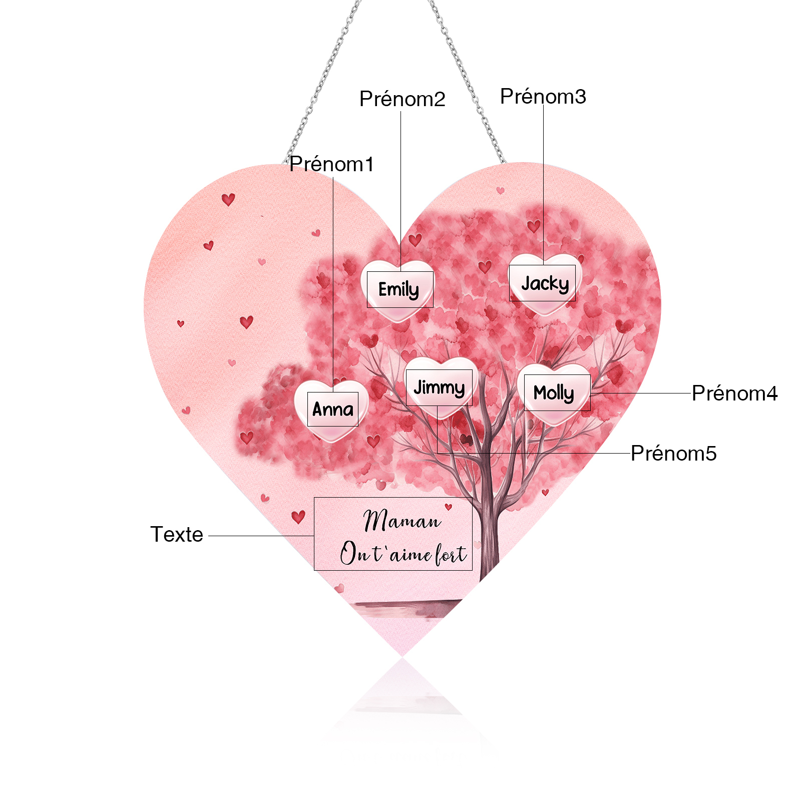 À Maman/Mamie - Veilleuse Cœur Arbre Décoration 5 Prénoms Personnalisés avec 1 Texte