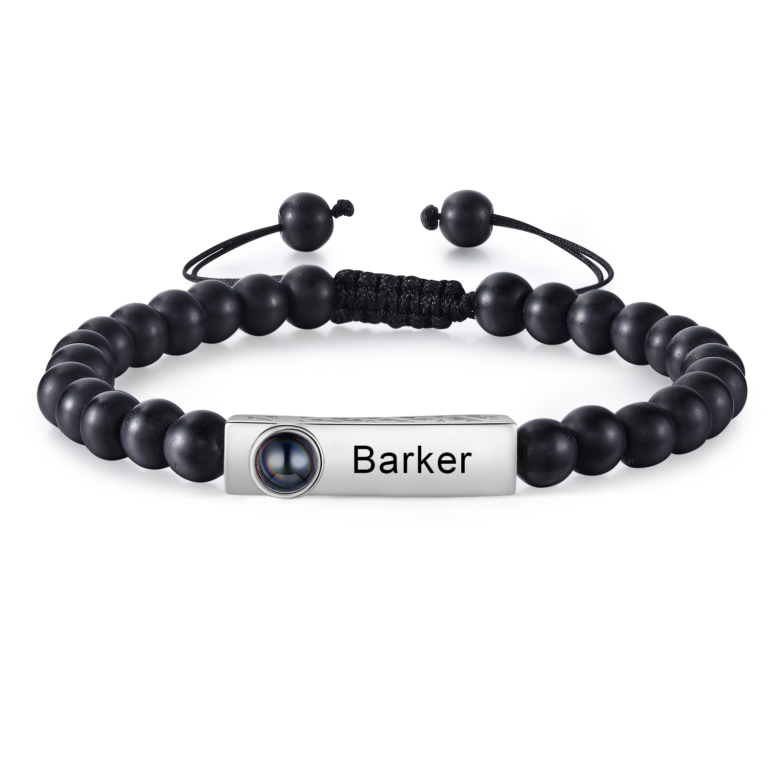 2PCS Bracelets Projection de Pierres 2 Prénoms et 1 Photo Personnalisés pour Couple