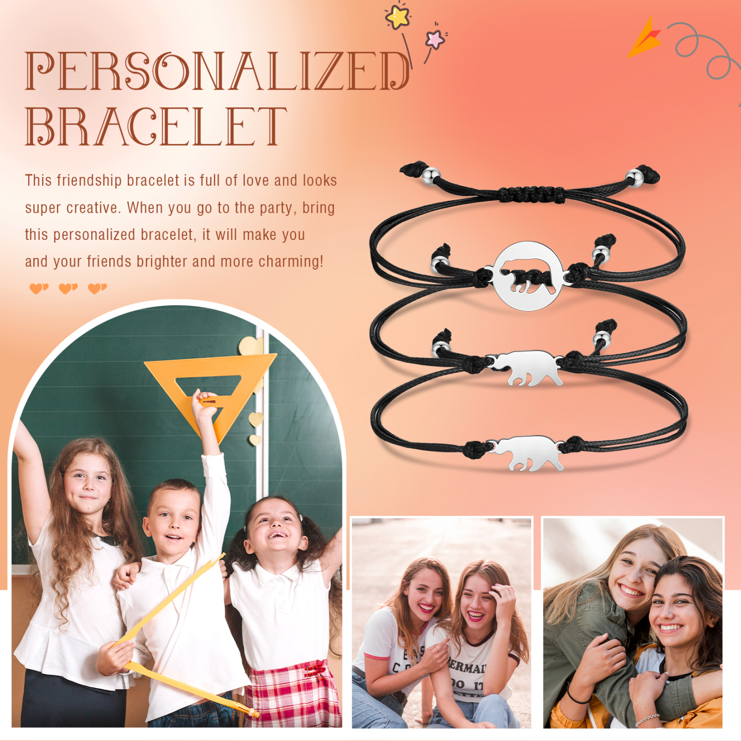 3PCS Ensemble de Bracelets Ours - Cadeau Rentrée Scolaire Premier jour d’école