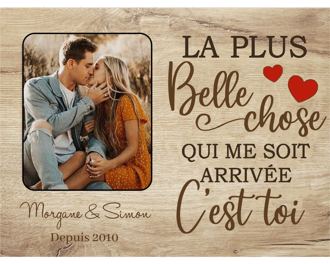 Cadre en bois de Saint-Valentin 2 Prénoms personnalisé avec photo et année | Jessemade