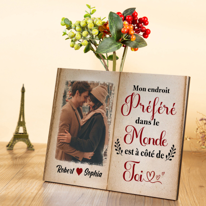 Cadre en Bois 2 Prénoms Personnalisés avec Photo pour Couple Cadeau Saint Valentin