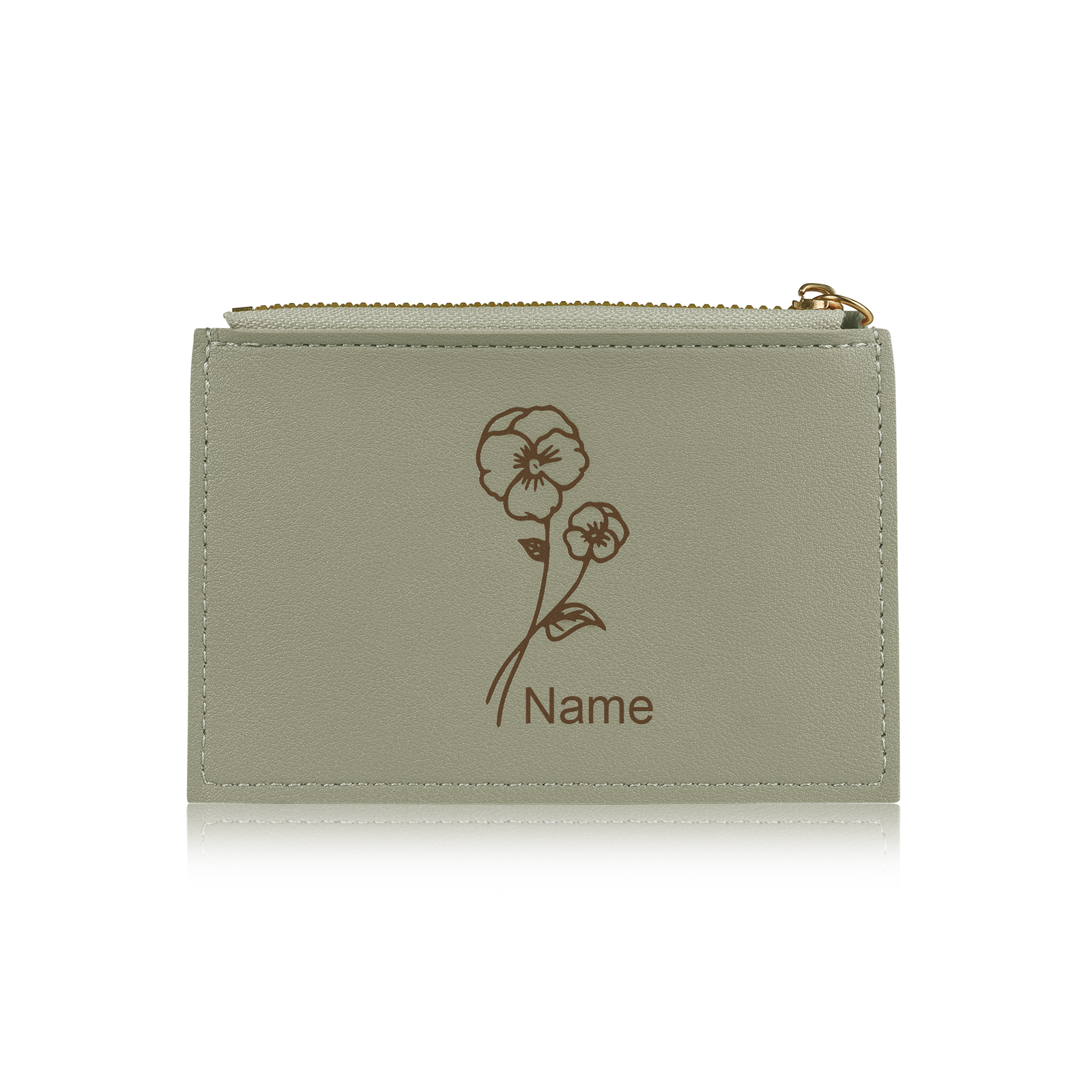 Portefeuille Femme Prénom et Texte Personnalisés avec Fleurs de naissance Porte-Monnaie Carte