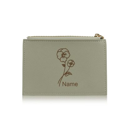 Portefeuille Femme Prénom et Texte Personnalisés avec Fleurs de naissance Porte-Monnaie Carte