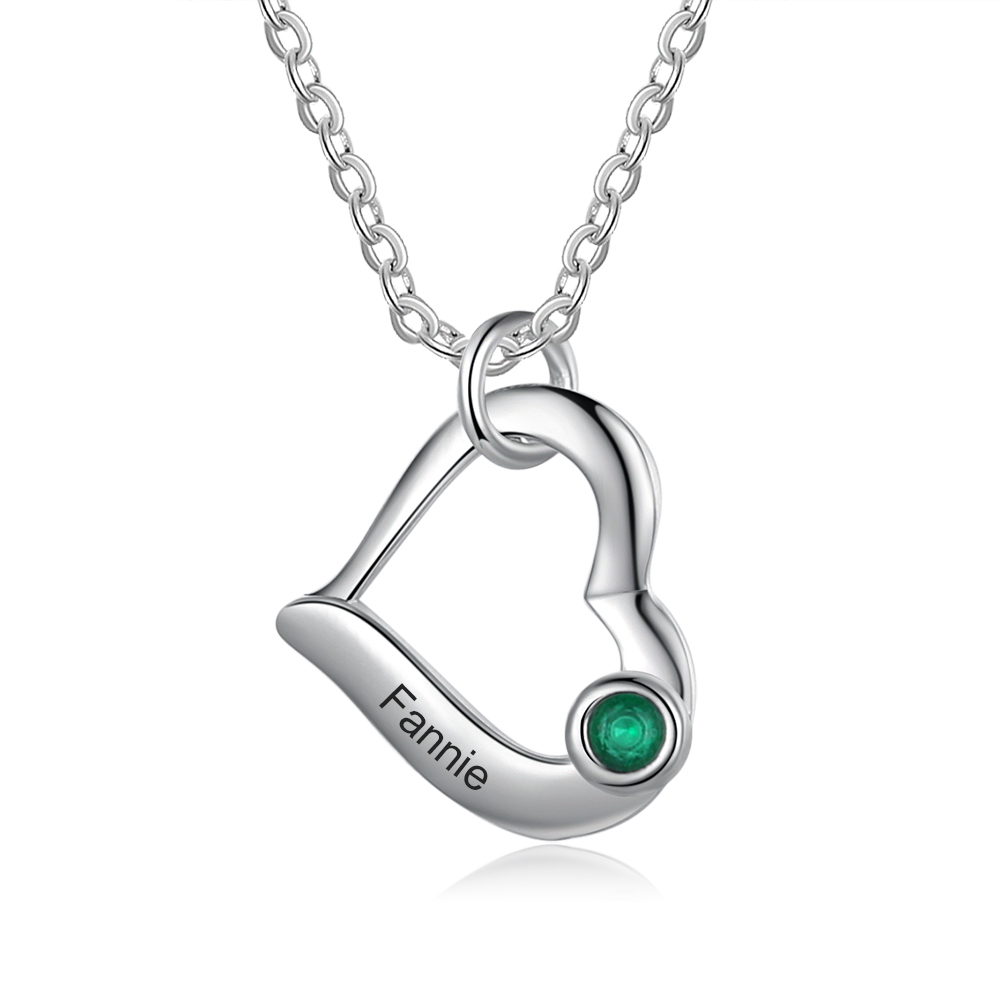 Collier Coeur 1 Prénom Personnalisés Pendentif avec 1 Pierre de Naissa