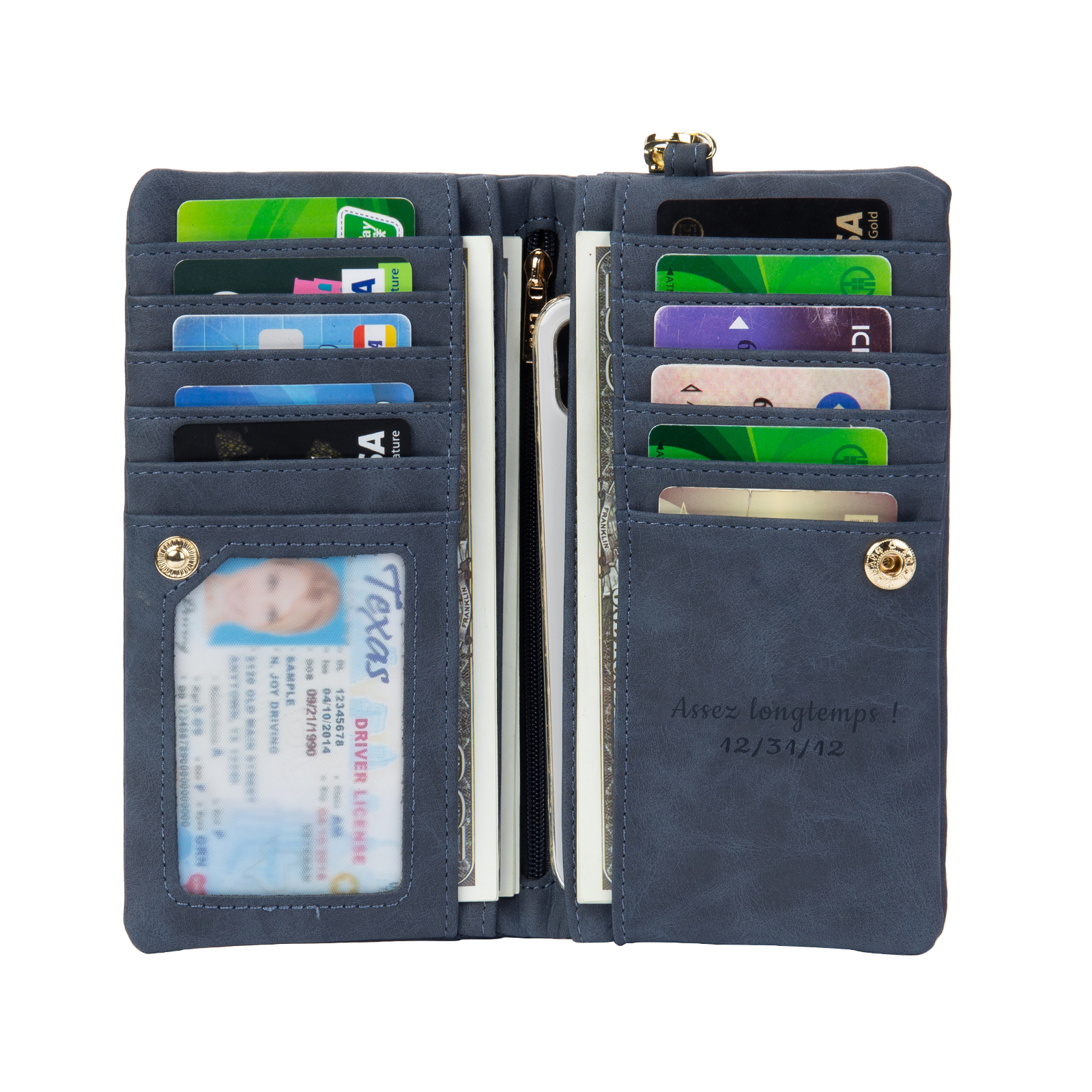 Portefeuille long en cuir PU personnalisé 1 photos avec texte et date