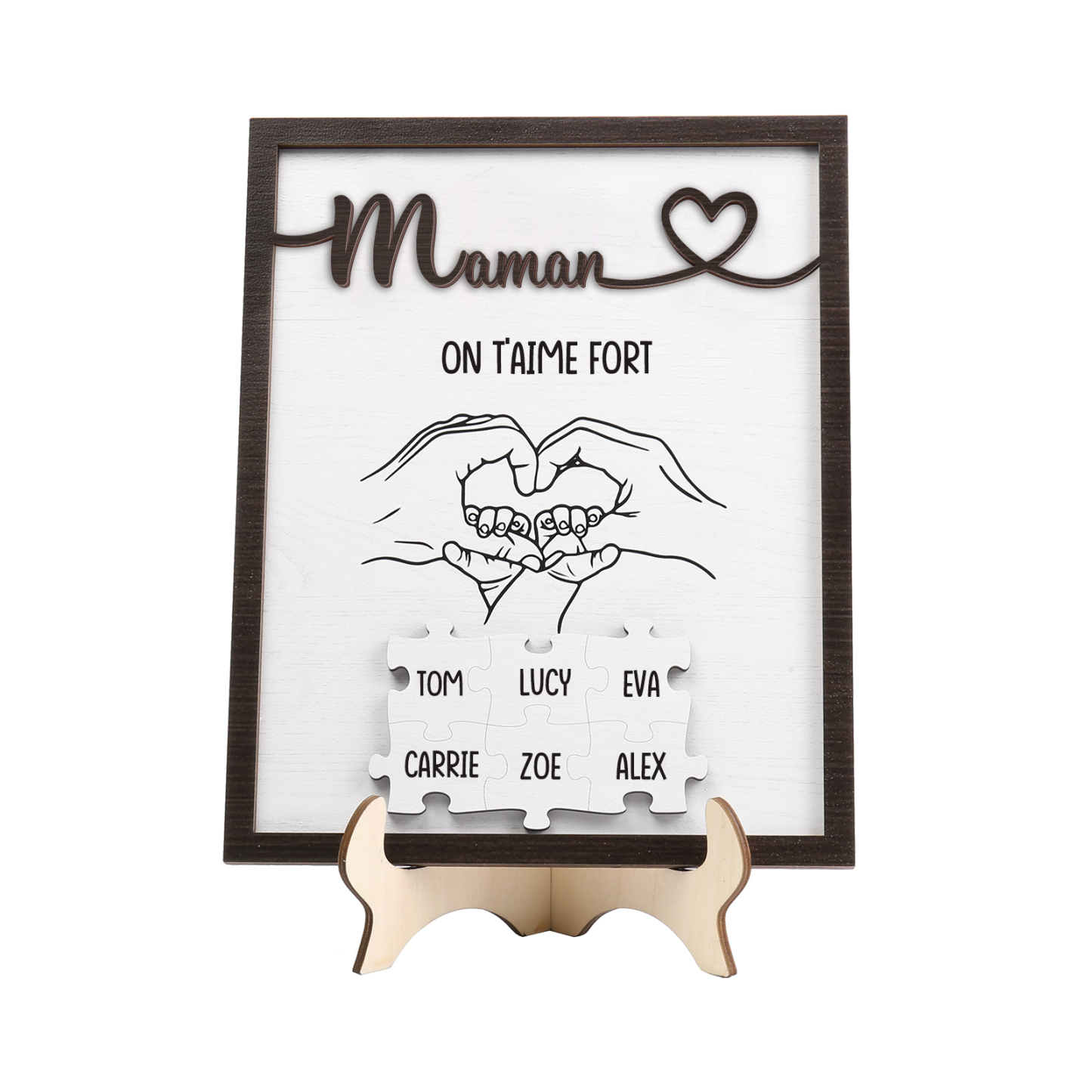 À Maman - Décoration en bois Mains et Puzzles 6 Prénoms et 1 Texte Personnalisés Ornement Famille