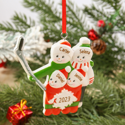 Ornements de Noël en Résine Bonhomme de Neige 4 Prénoms Personnalisés avec Année