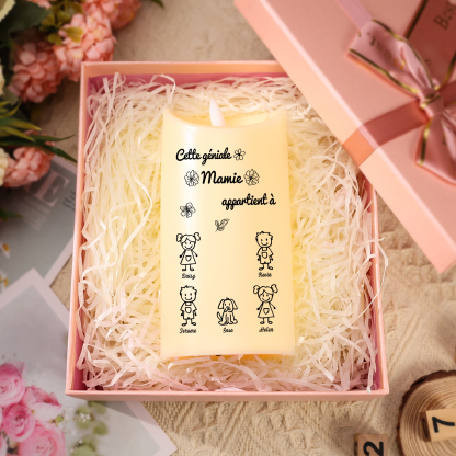 À Mamie - Bougie Électronique 5 Prénoms Personnalisés avec 5 Dessins Bougie LED Avec Coffret pour Mamie | Jessemade