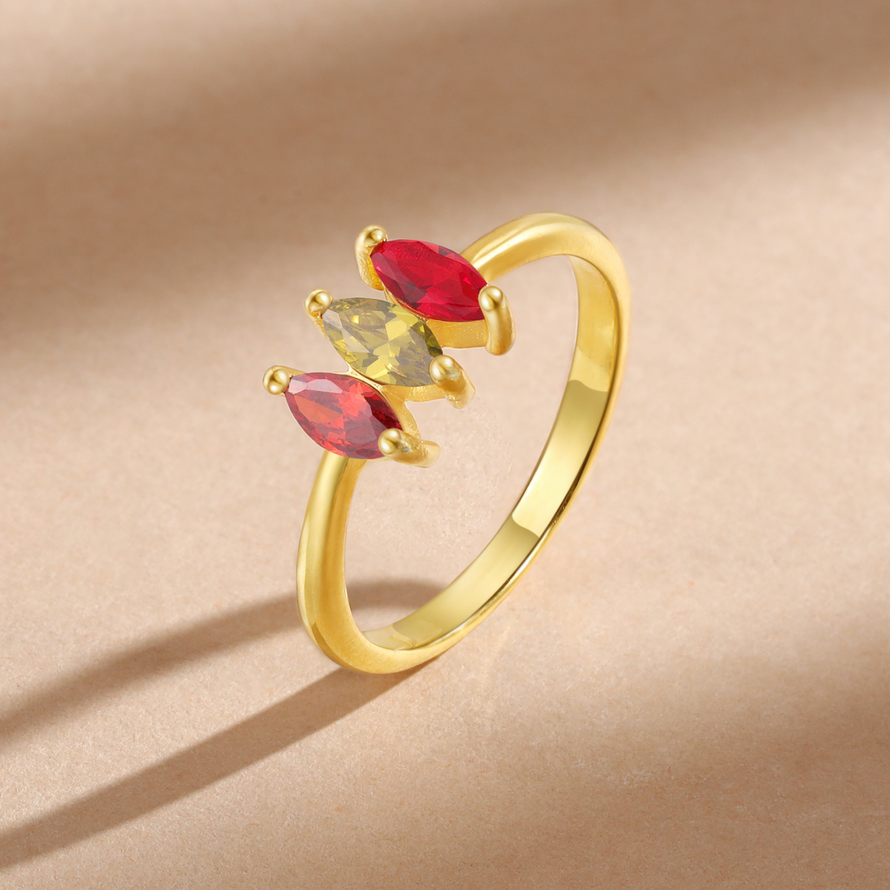 Bague Femmes 3 Pierres de Naissance Personnalisés