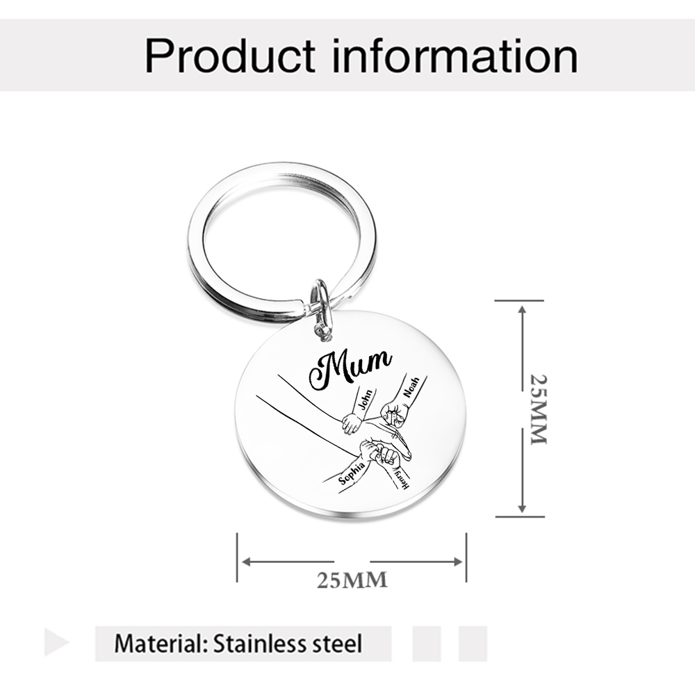 À ma Maman - 1-6 Noms Porte-Clés Rond en Inox Personnalisés pour Famille