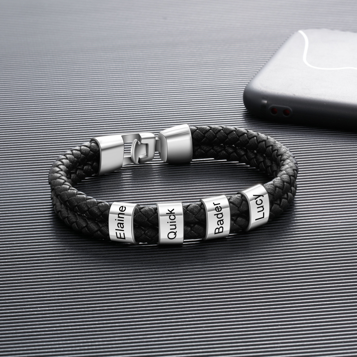 À mon Papa - Bracelet Cuir tressé 4 Perles et Prénoms Personnalisés Bracelet Hommes