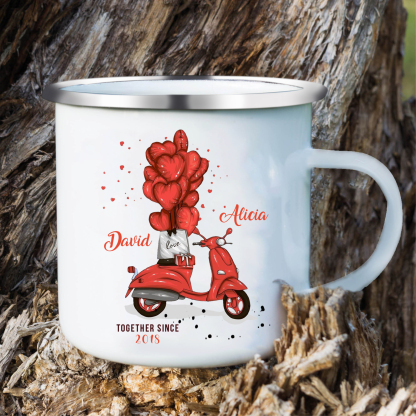 Tasse émaillée 2 Prénoms Personnalisés avec Texte et Année pour Couple