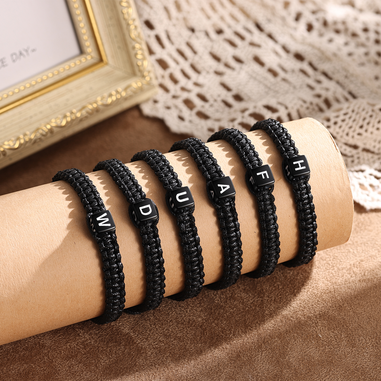 Bracelet en Cuir Dés 26 Lettres Personnalisées Bracelet Initiale｜Jessemade