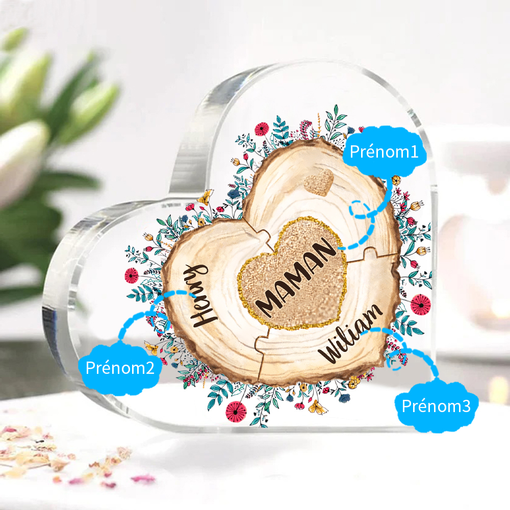 À ma Maman/Mamie - Plaque Acrylique Morceaux de coeur 3 Prénoms Personnalisés
