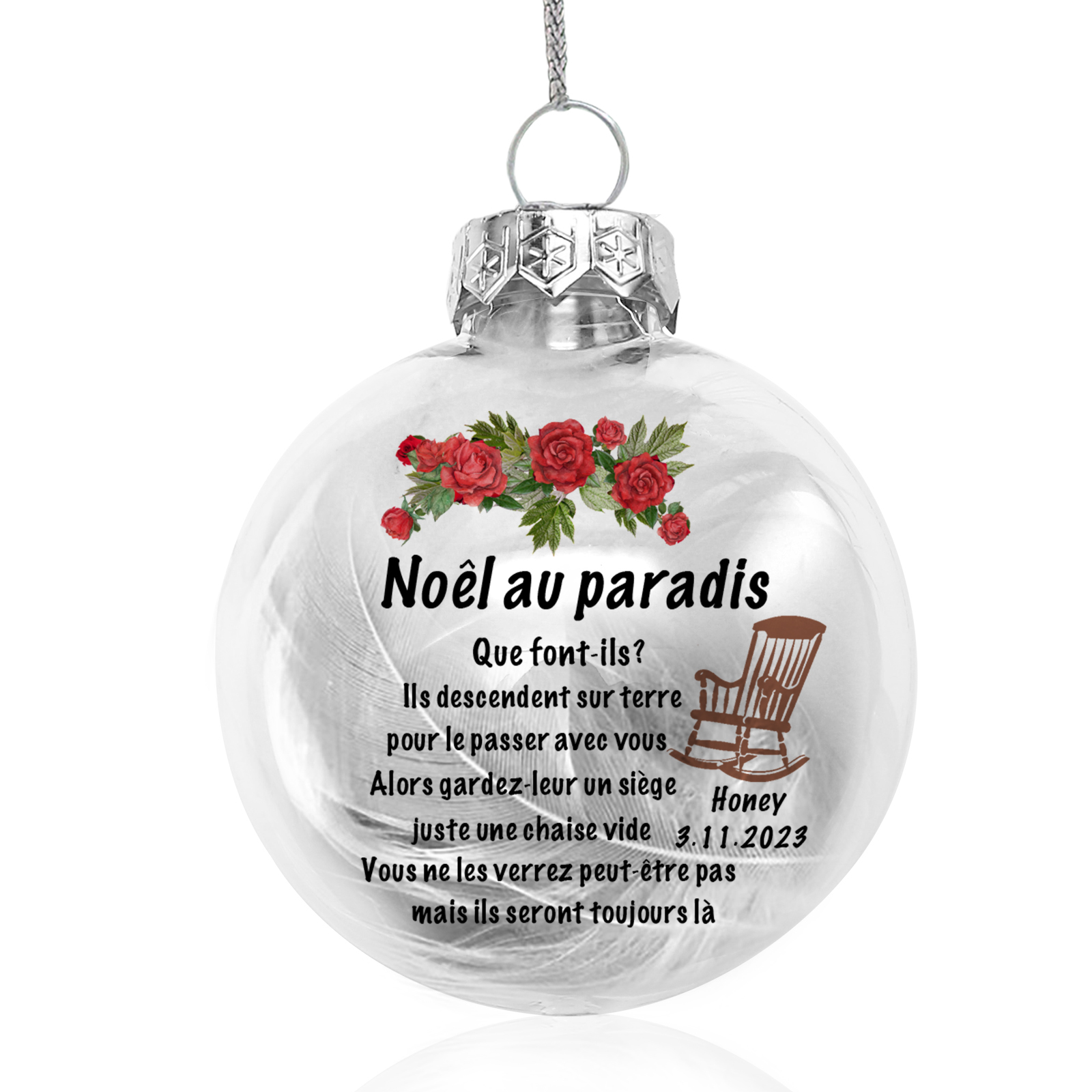 Boule transparente commémorative Décoration Sapin Noël Prénom et Date Personnalisés boule de noël | Jessemade