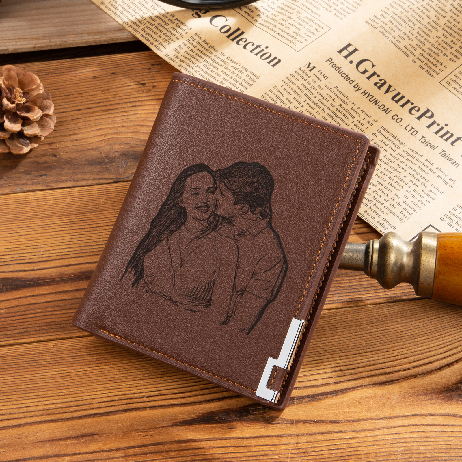 Portefeuille 1 Prénom Personnalisé avec Lettre et Photo Classique Homme Porte-Monnaie Carte