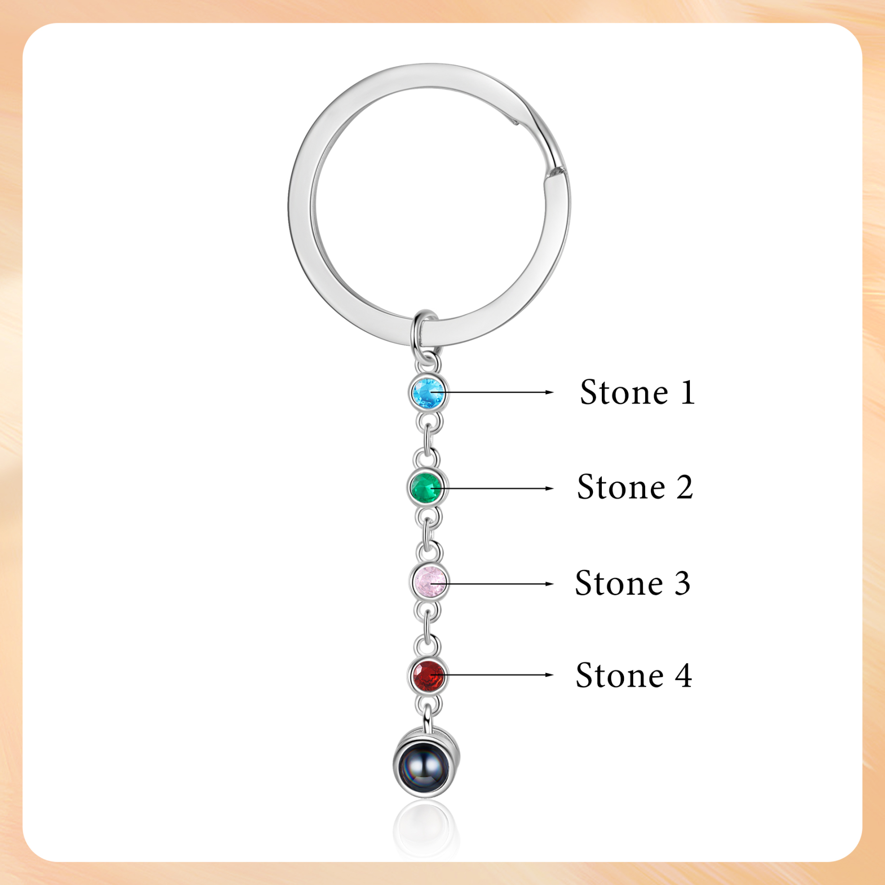 Porte-Clés de Projection Photo Personnalisée 4 Pierres de Naissance