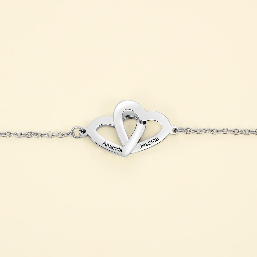 Bracelet Gourmette Coeur Personnalisé Avec 2 Prénoms Bracelet pour Femme Cadeau Maman Fille Anniversaire