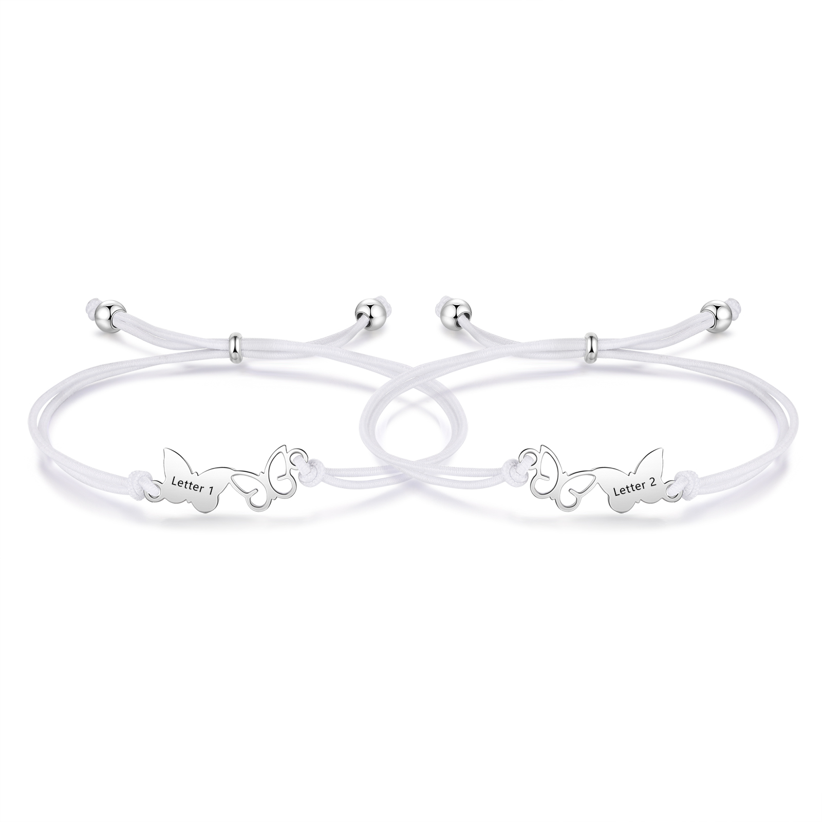 2PCS Ensemble de Bracelets Papillons 2 Lettres Personnalisées Corde élastiques - Cadeau Rentrée Scolaire