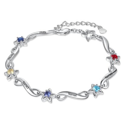 Bracelet infini à Breloque 5 Prénom Personnalisé avec 5 Pierre de Naissance