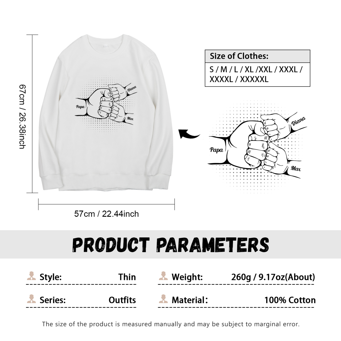 Sweat-Shirt Poings 3 Prénoms Personnalisés