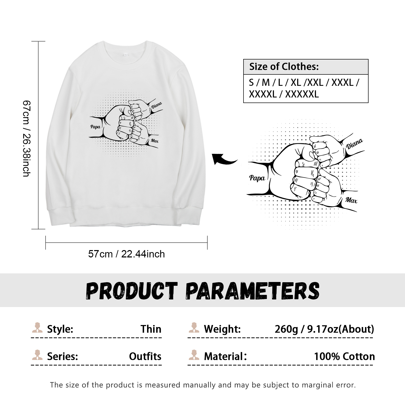 Sweat-Shirt Poings 3 Prénoms Personnalisés