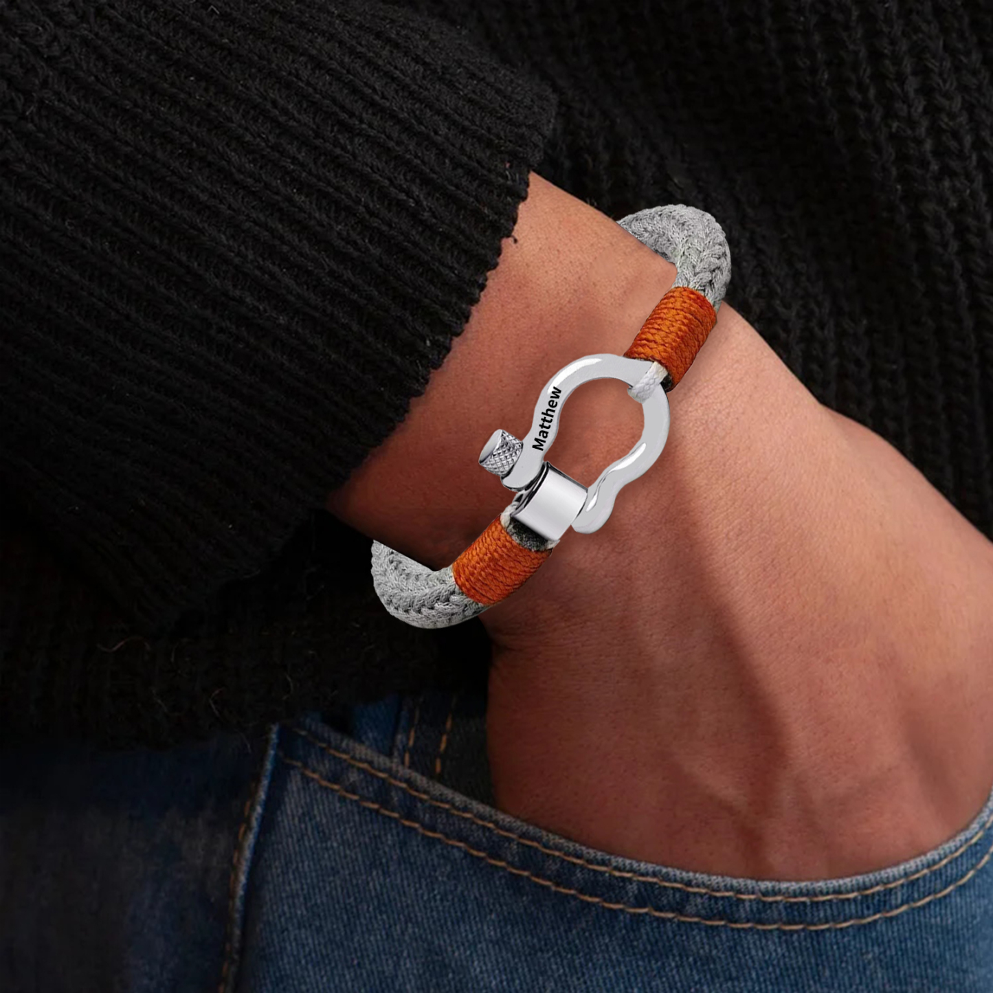 Bracelet Corde tressée 1 Prénom Personnalisé Boucle en fer à cheval pour Homme