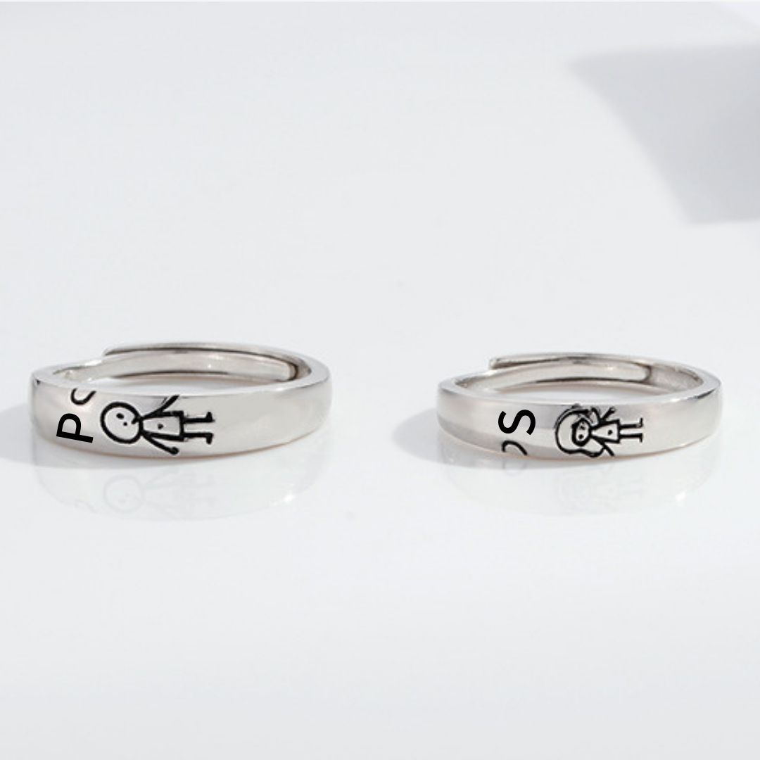Bague en Argent 925 Réglable Couple 2PCS Lettres Personnalisée