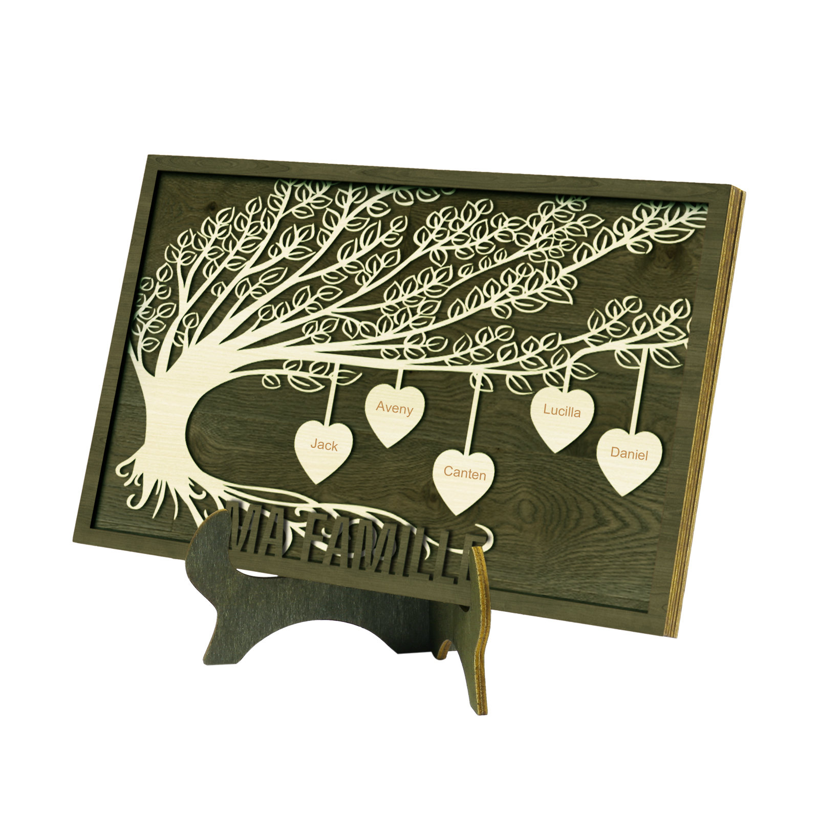 Décoration en bois Arbre de Vie 5 Prénoms Personnalisés Ornement Famille