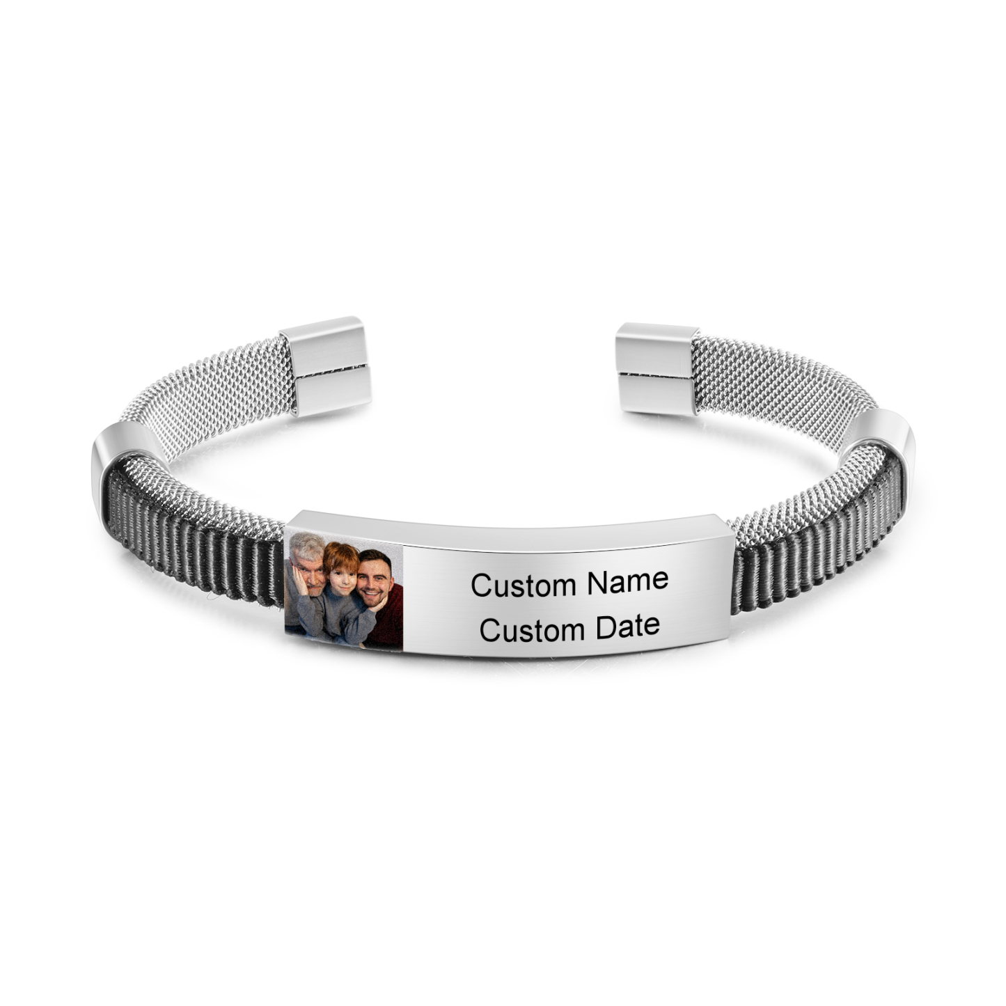 Bracelet Photo Personnalisé Bracelets Gourmette Gravure Prénom avec Date Argent/Or|Jessemade