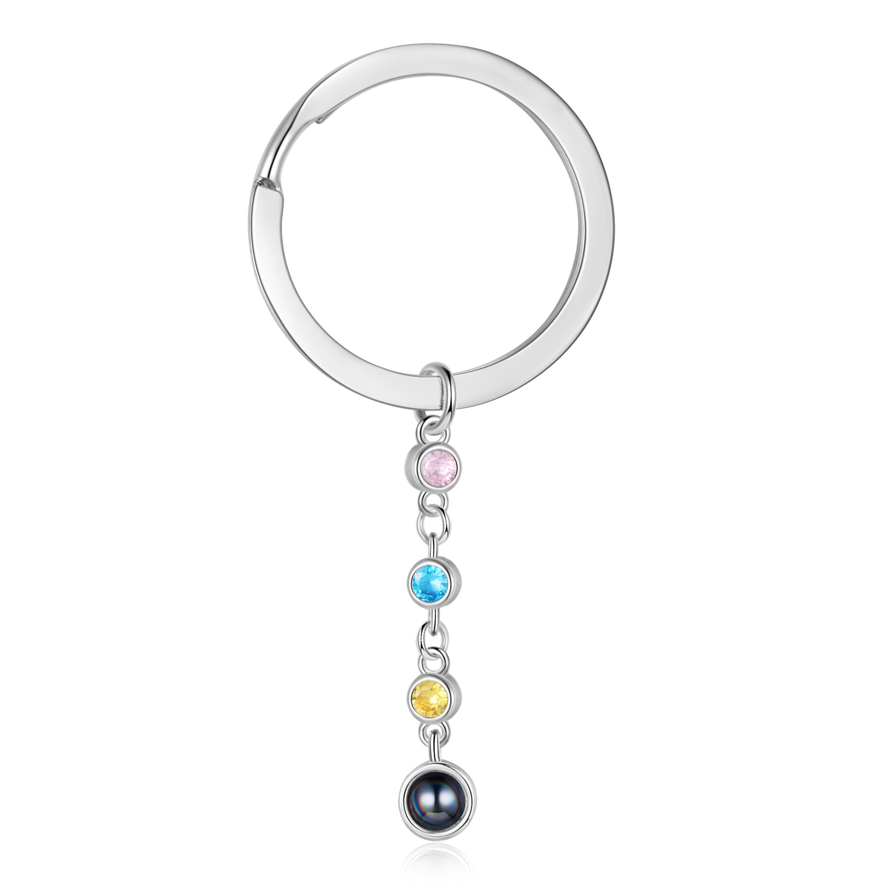 Porte-Clés de Projection Photo Personnalisée 3 Pierres de Naissance