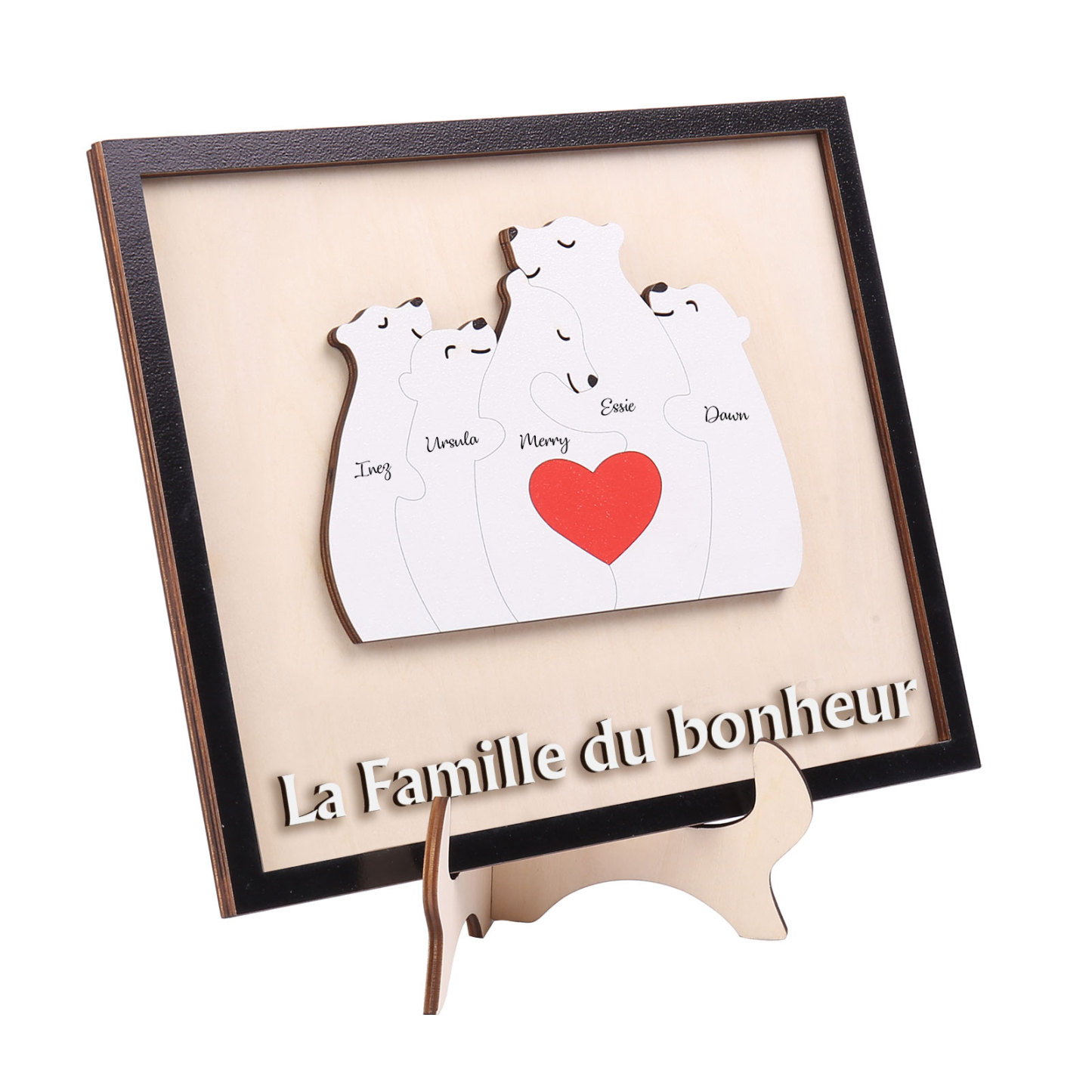 À ma Famille - Décoration en bois Ours 5 Prénoms Personnalisés Ornement pour Famille