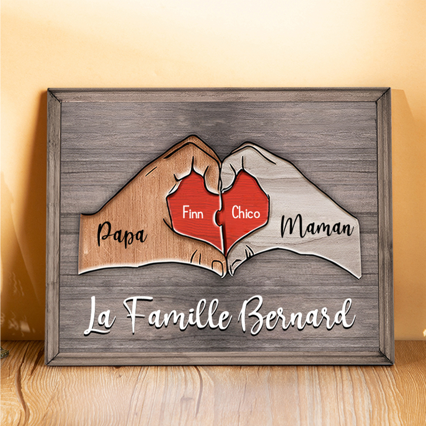 À ma Famille-Cadre en Bois Puzzle 2 Prénoms Personnalisés avec Texte