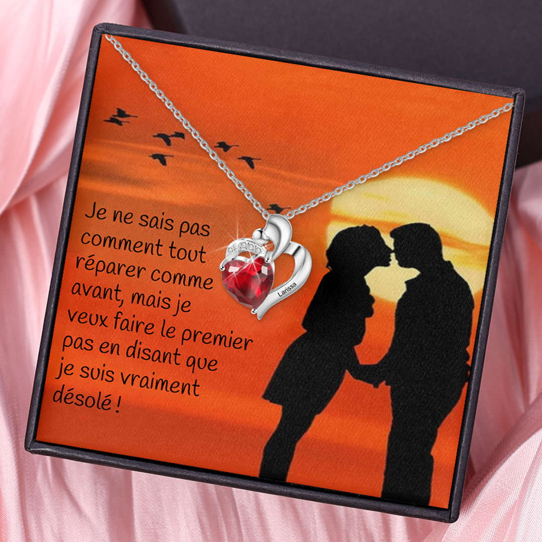 Collier d'Excuses Cœur 1 Prénom Personnalisé avec Pierre de Naissance