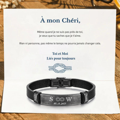 À Mon Chéri - Bracelet Initiale en Cuir Croix 2 Prénoms Personnalisés avec 2 Lettres et Date｜Jessemade