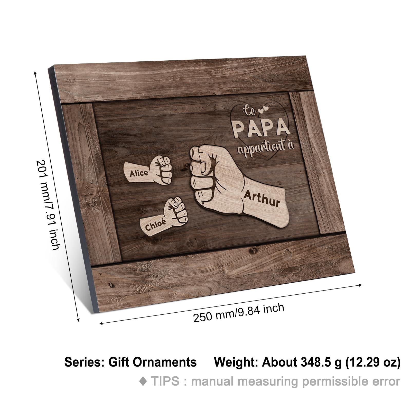 À Mon Papa/Papy-Cadre Imprimé en Bois Poings 3 Prénoms Personnalisés avec Texte