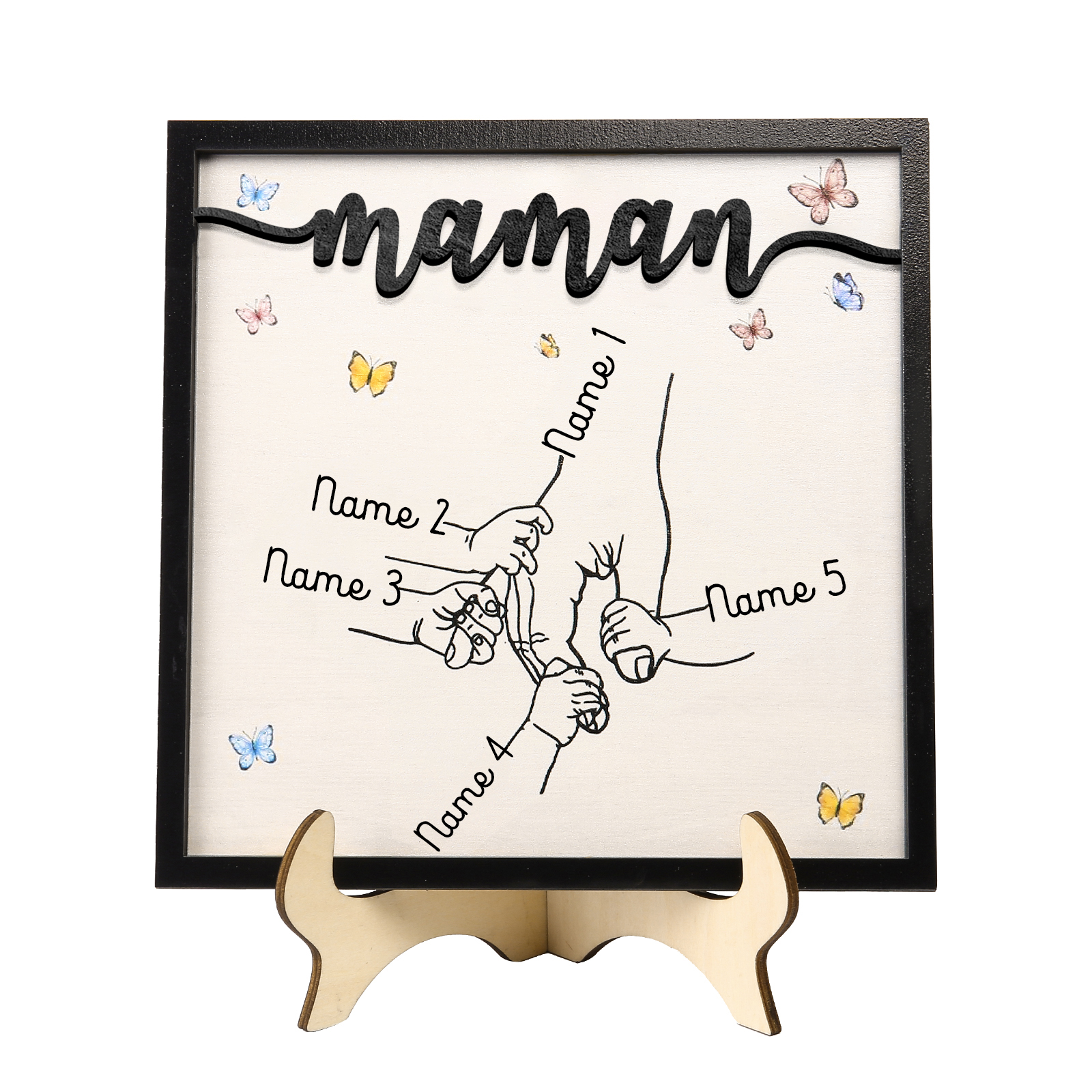 À ma Maman - Décoration en bois la Main dans la Main 5 Prénoms Personnalisés Ornement Famille