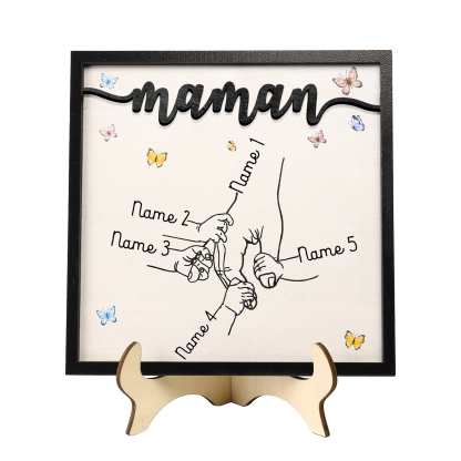 À ma Maman - Décoration en bois la Main dans la Main 5 Prénoms Personnalisés Ornement Famille