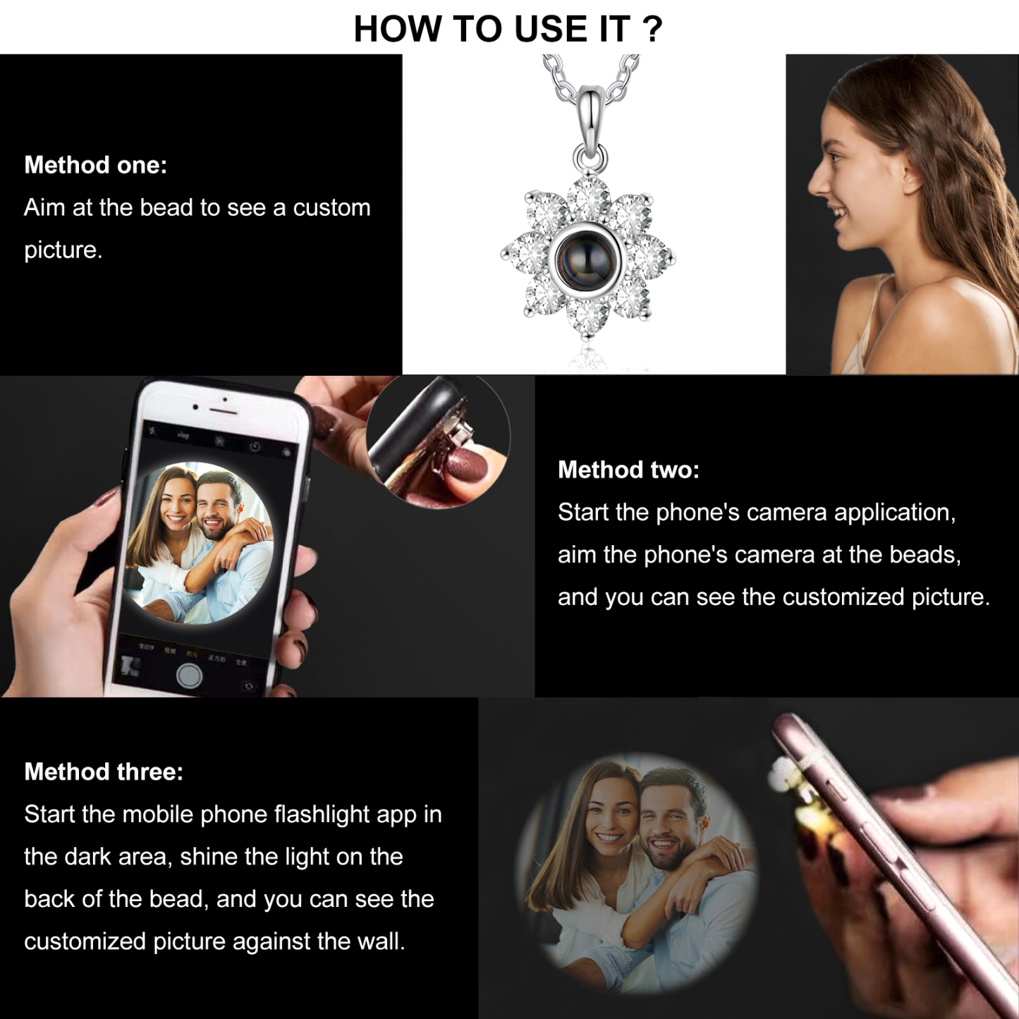 Bracelet Fleur Personnalisé avec Photo Bracelet Photo Projection Argent pour Femme｜ Jessemade