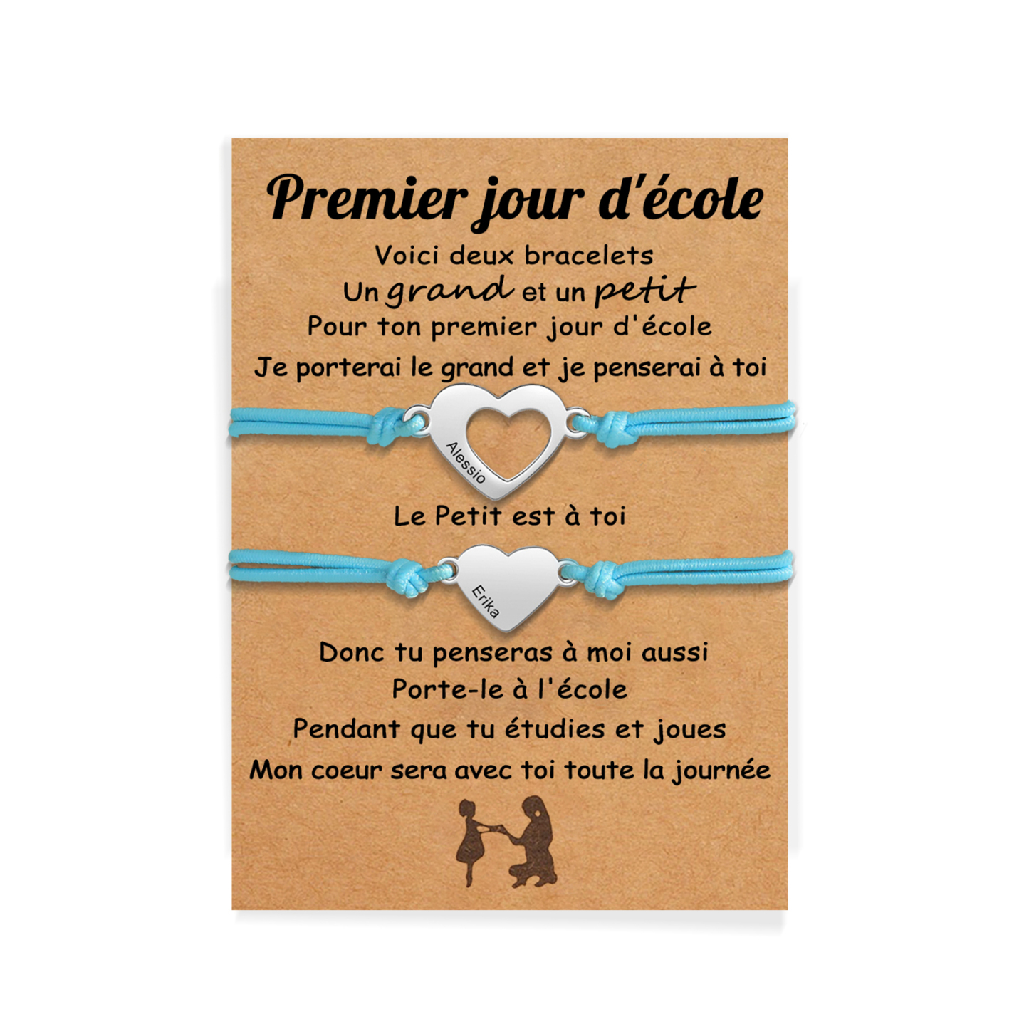 2PCS Bracelets Cœur 2 Prénoms Personnalisés Bracelet en Commun corde élastiques Cadeau Rentrée Scolaire Premier jour d’école|Jessemade