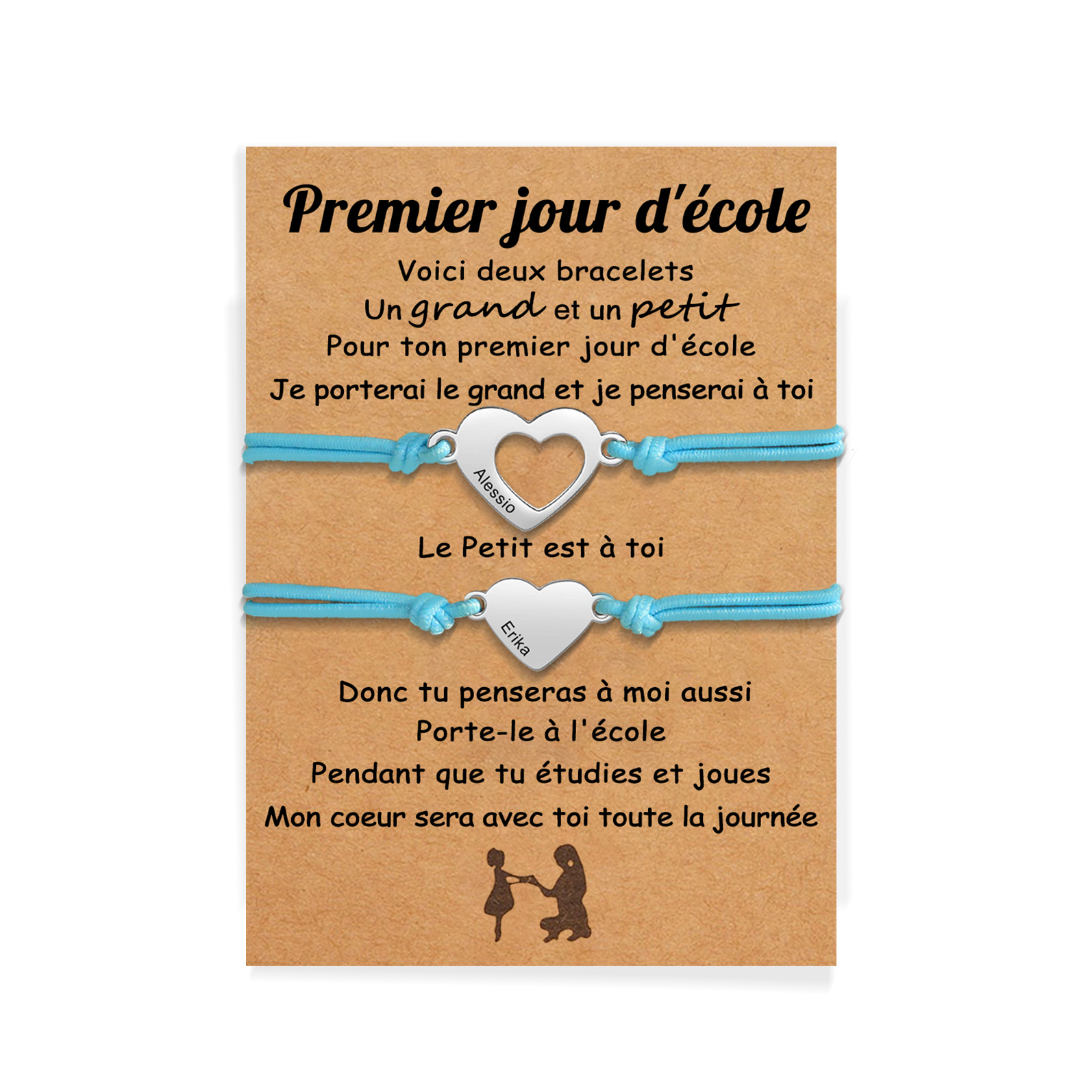 2PCS Bracelets Cœur 2 Prénoms Personnalisés Bracelet en Commun corde élastiques Cadeau Rentrée Scolaire Premier jour d’école|Jessemade