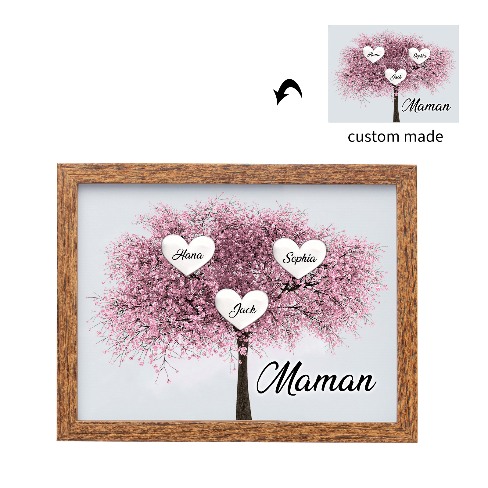 Cadre Photo LED Arbre de Vie 3 Prénoms et 1 Texte Personnalisé Décoration Famille