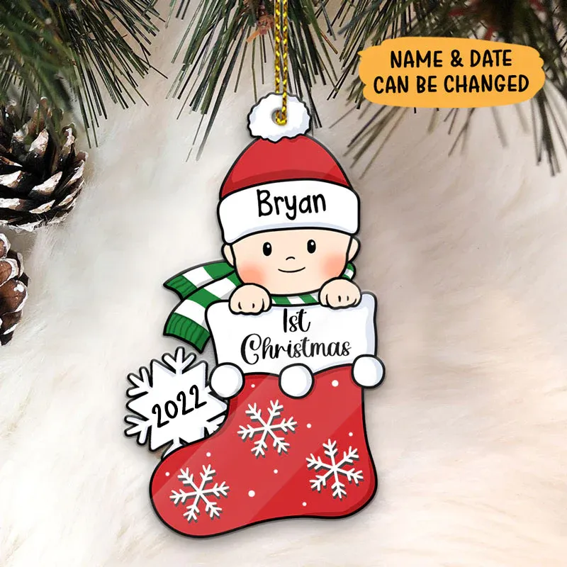 Ornements de Noël Chaussettes de Noël 1 Prénom Personnalisé avec texte et années cadeau pour BéBé