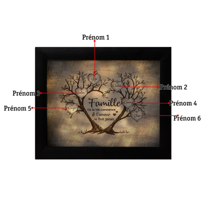 Cadre Photo LED Couple 3-6 Prénoms Personnalisés Arbre de vie