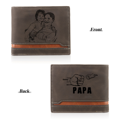À mon Papa - Portefeuille Poings 2 Prénoms Personnalisés avec Photo Classique Homme Porte-Monnaie Carte