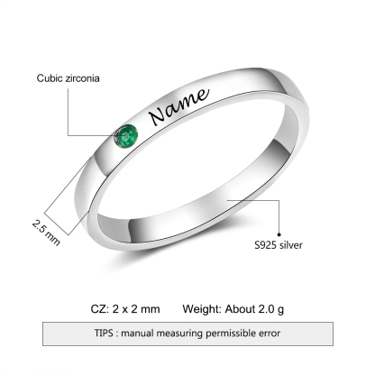 Bague Prénom Personnalisé avec 1 Pierre de Naissance